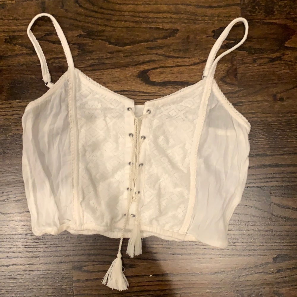 Small Hollister white crop top, adjustable strap